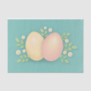 Happy Easter eggs and flowers soft blue Tissue Paper