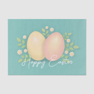 Happy Easter eggs and flowers soft blue  Tissue Paper
