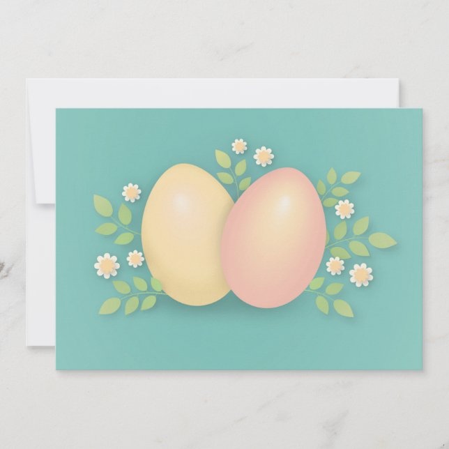 Happy Easter eggs and flowers soft pink yellow Holiday Card (Front)