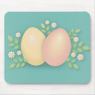 Happy Easter eggs and flowers soft pink yellow  Mouse Mat