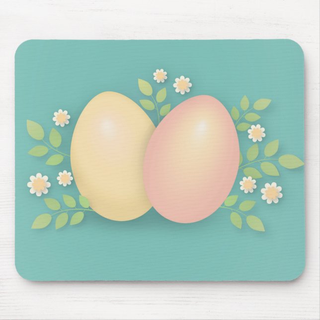 Happy Easter eggs and flowers soft pink yellow  Mouse Mat (Front)