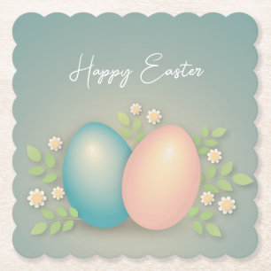 Happy Easter eggs and spring floral holiday Paper Coaster