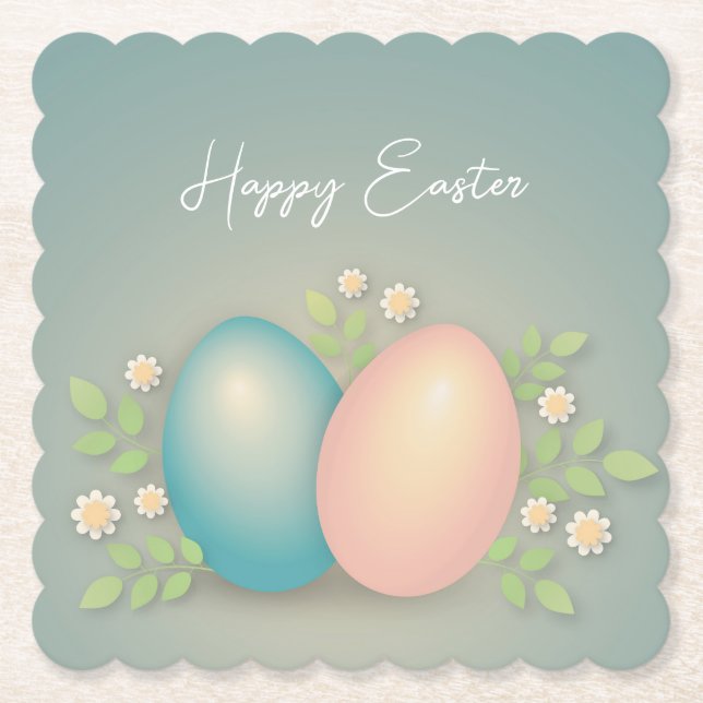 Happy Easter eggs and spring floral holiday  Paper Coaster (Front)