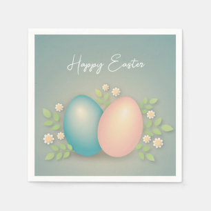 Happy Easter eggs and spring flowers soft blu Napkin