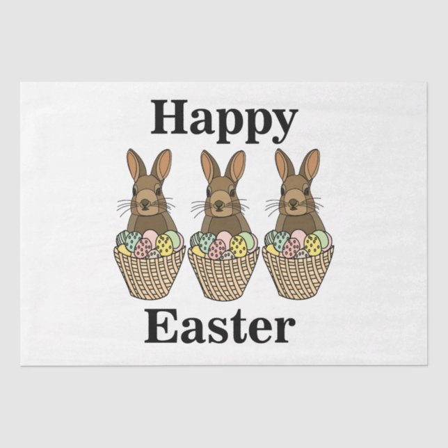 Happy Easter Eggs Basket Bunny Happy Easter  Tissue Paper (Front)