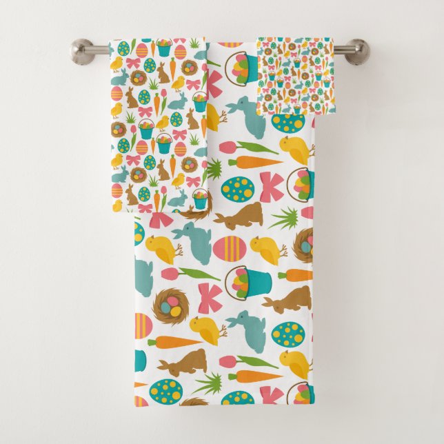 Happy Easter Eggs Bunny Chicks Patten Bath Towel Set (Insitu)
