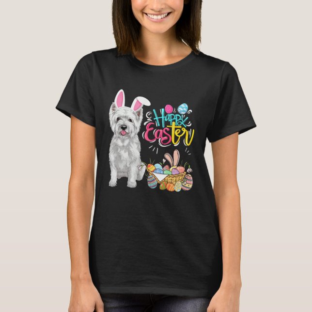 Happy Easter Eggs Bunny Dog Westie Boys Girls T-Shirt (Front)