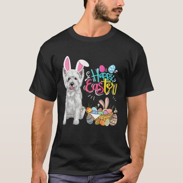 Happy Easter Eggs Bunny Dog Westie Boys Girls T-Shirt (Front)
