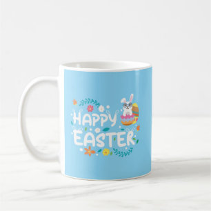 Happy Easter, Eggs, Bunny & Flowers Coffee Mug