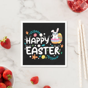 Happy Easter, Eggs, Bunny & Flowers Napkin
