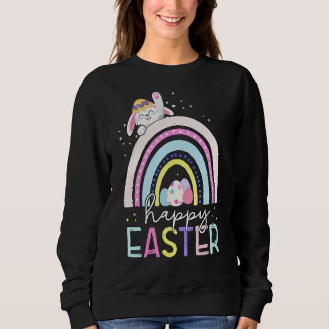 Happy Easter Eggs Bunny Rainbow Easter Eggs Hunter Sweatshirt (Front)