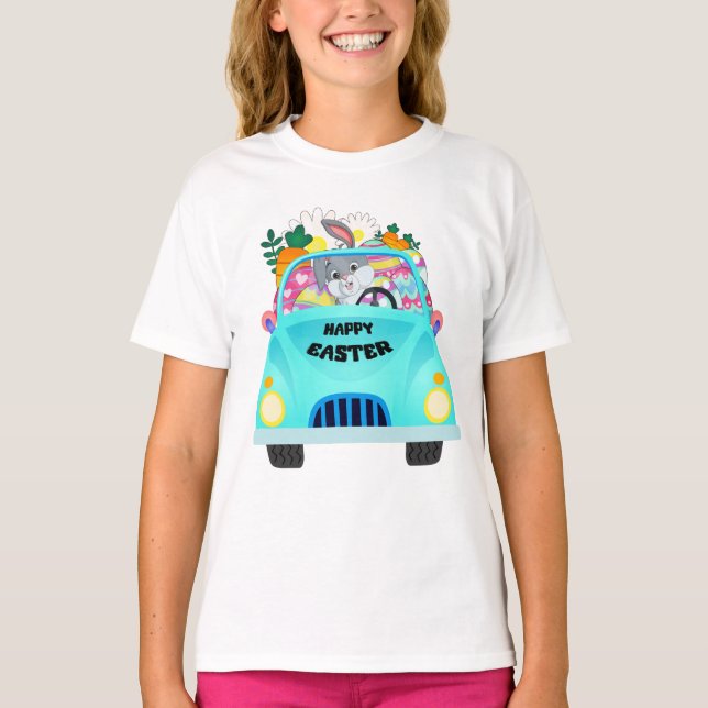Happy Easter Eggs Bunny Truck Girl T-Shirt (Front)