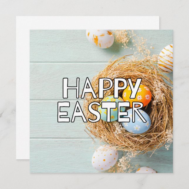 Happy Easter Eggs & Cute Blasket Card (Front/Back)