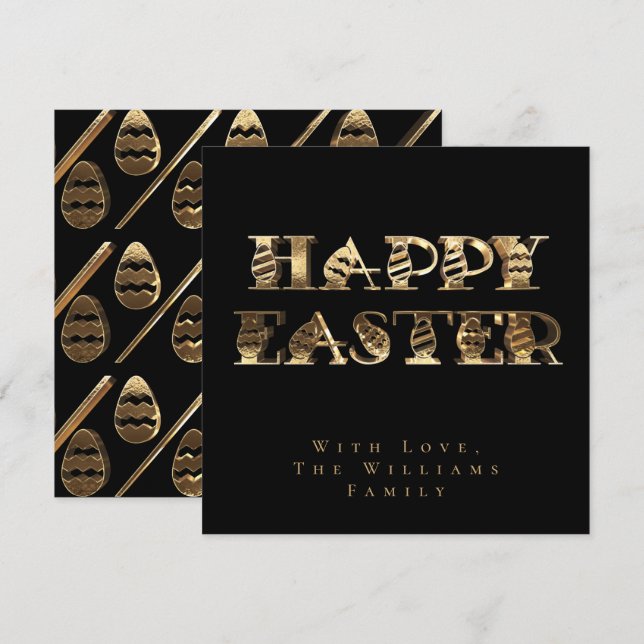 Happy Easter Eggs Elegant Black and Gold Easter Holiday Card (Front/Back)
