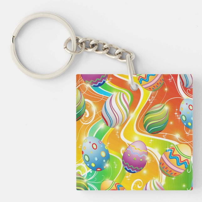 Happy Easter Eggs Festive Pattern Key Ring (Front)