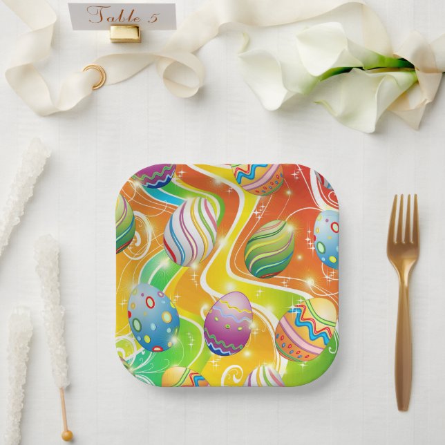 Happy Easter Eggs Festive Pattern Paper Plate (Wedding)
