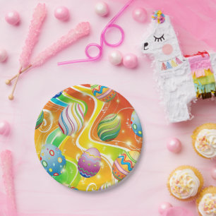 Happy Easter Eggs Festive Pattern Paper Plate
