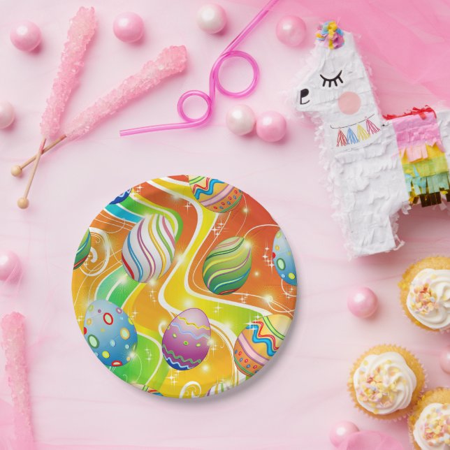 Happy Easter Eggs Festive Pattern Paper Plate (Party)