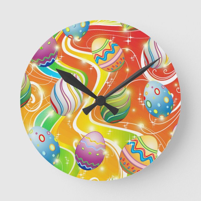 Happy Easter Eggs Festive Pattern Round Clock (Front)