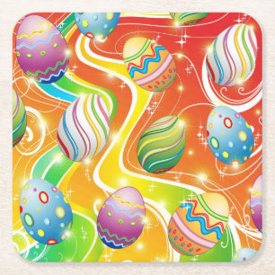 Happy Easter Eggs Festive Pattern Square Paper Coaster
