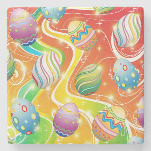Happy Easter Eggs Festive Pattern Stone Coaster
