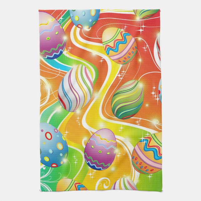 Happy Easter Eggs Festive Pattern Tea Towel (Vertical)