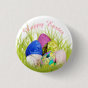 Happy Easter Eggs Floral Photography 3 Cm Round Badge