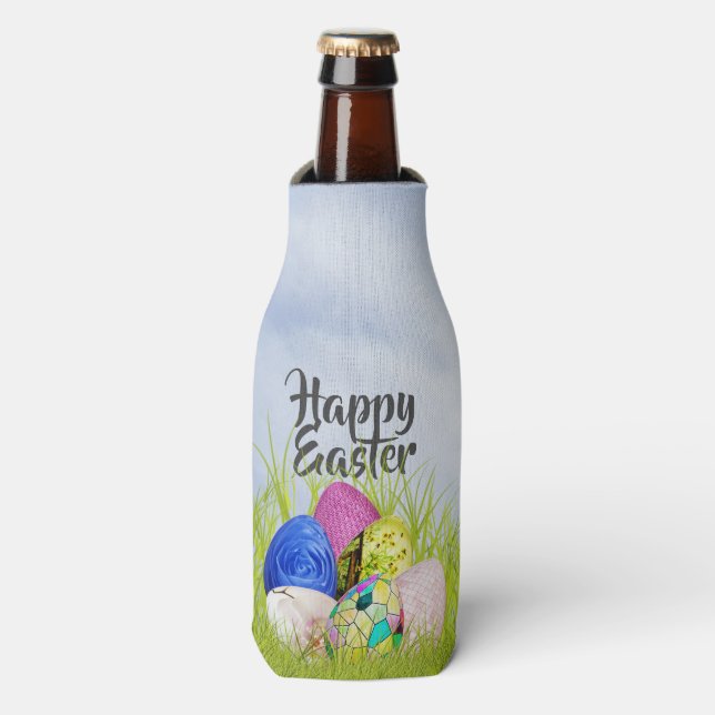 Happy Easter Eggs Floral Photography Pink Bottle Cooler (Bottle Front)