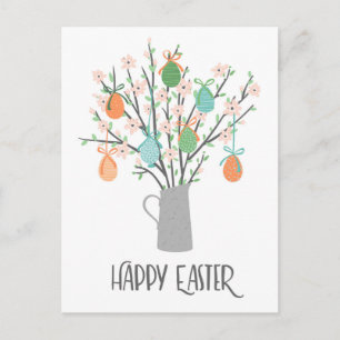 Happy Easter Eggs Floral Trees   Holidays Postcard