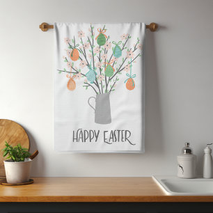 Happy Easter Eggs Floral Trees   Holidays Tea Towel
