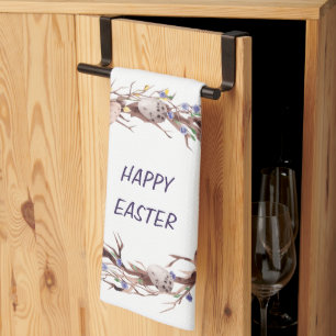 Happy Easter Eggs Floral  Wreath   Tea Towel