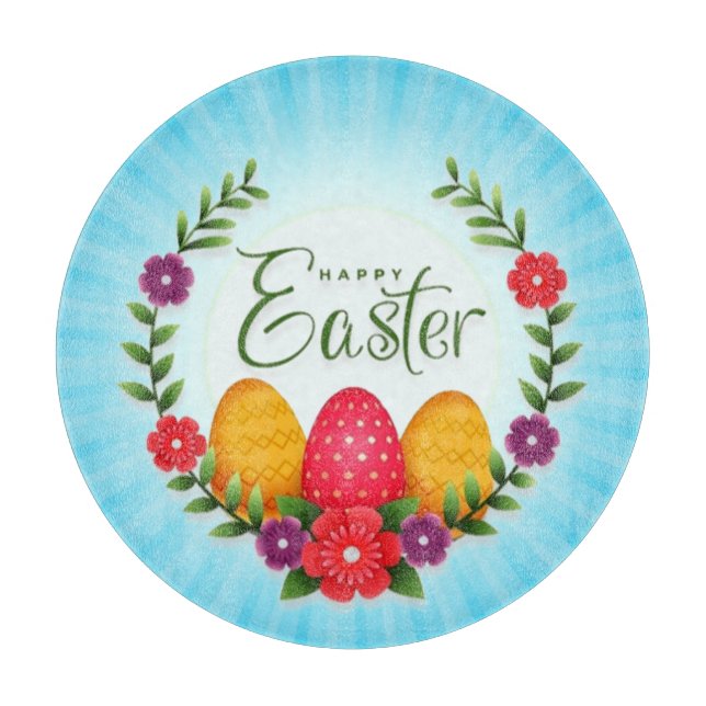 Happy Easter Eggs Flowers-23798 Cutting Board (Front)