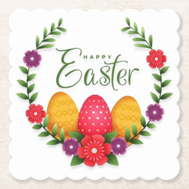 Happy Easter Eggs Flowers-23798 Paper Coaster (Front)