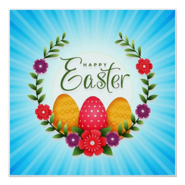 Happy Easter Eggs Flowers-23798 Poster (Front)