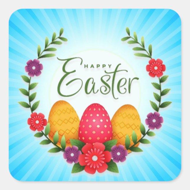 Happy Easter Eggs Flowers-23798 Square Sticker (Front)