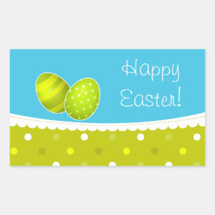 Happy Easter Eggs Green Blue Design Rectangular Sticker