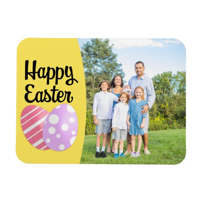 Happy Easter Eggs on Yellow Custom Photo Frame  Magnet (Horizontal)