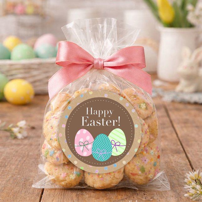 Happy Easter Eggs Polkadots On Faux Kraft Paper Classic Round Sticker (Creator Uploaded)