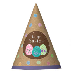 Happy Easter Eggs Polkadots On Faux Kraft Paper Party Hat