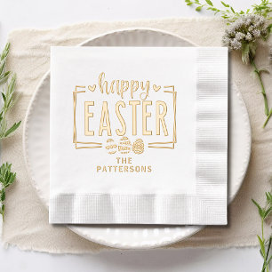 Happy Easter Eggs Script Personalised Name Foil Napkins