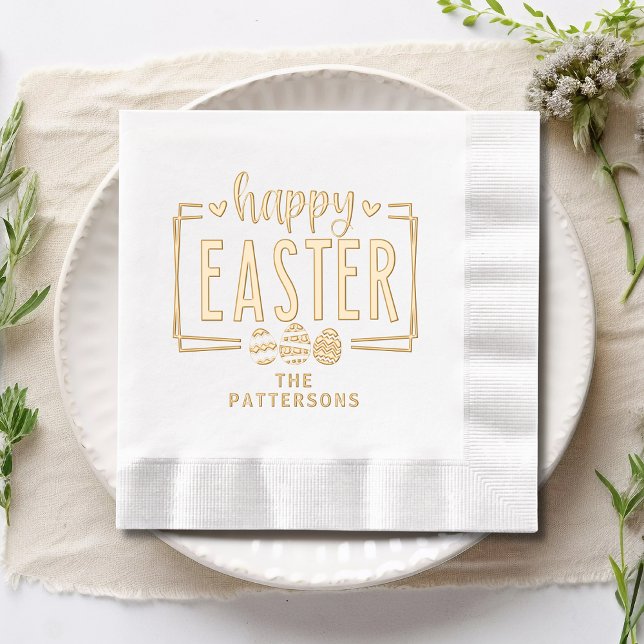 Happy Easter Eggs Script Personalised Name Foil Napkins (Creator Uploaded)