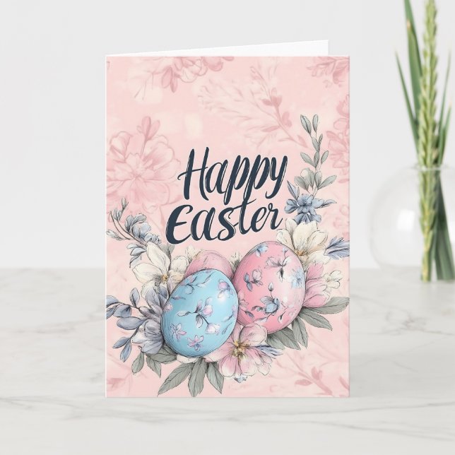 Happy Easter Eggs Watercolor Card (Front)