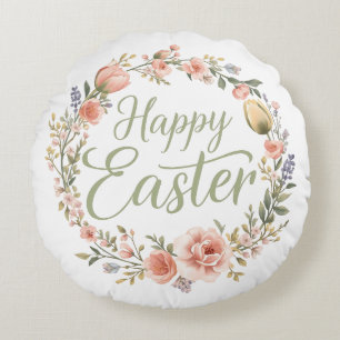 Happy Easter Elegant Floral  Round Cushion