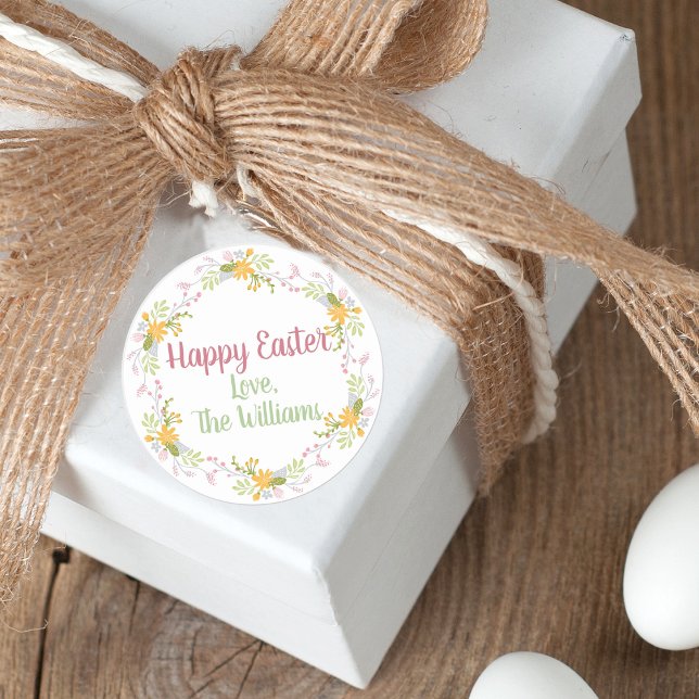 Happy Easter Elegant Pink Floral Thank You Classic Round Sticker (Creator Uploaded)