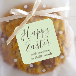 Happy Easter Elegant Script Gift Favour Green Square Sticker