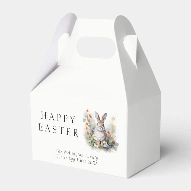Happy Easter Elegant Watercolor Bunny Custom Name Favour Box (Back Side)