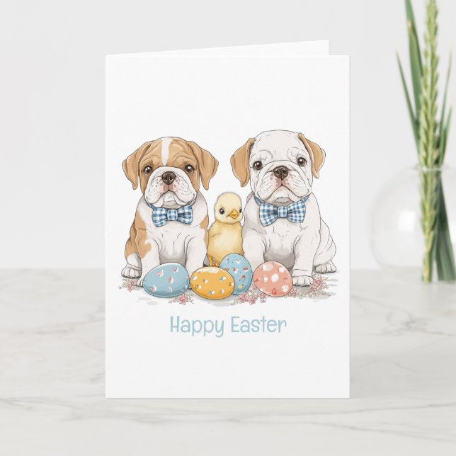 Happy Easter English Bulldogs Holiday Card (Front)