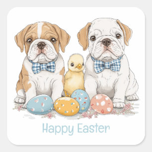 Happy Easter English Bulldogs Square Sticker