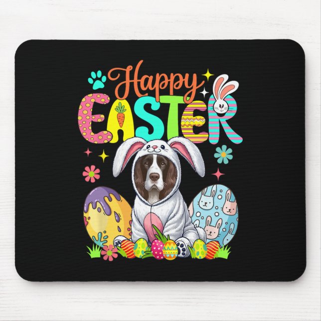 Happy Easter English Springer Spaniel Cosplay Bunn Mouse Mat (Front)
