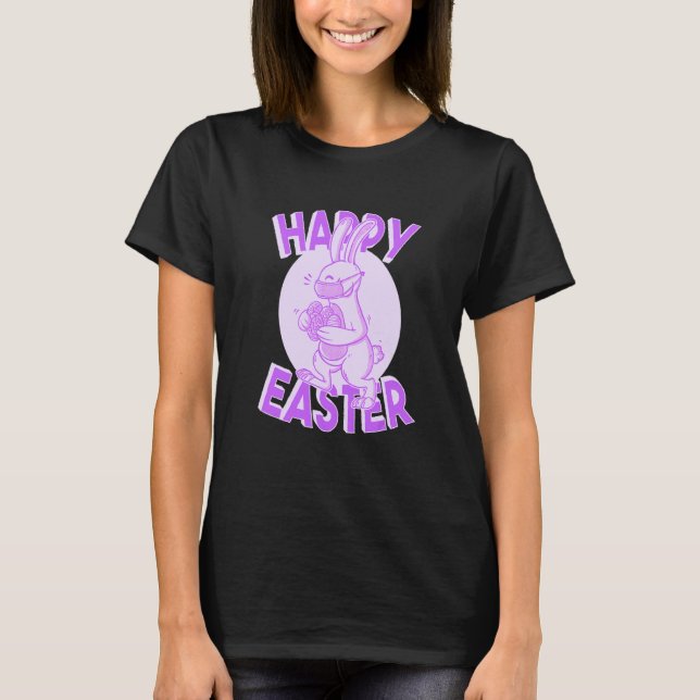Happy Easter Face Mask Bunny Pastel Purple T-Shirt (Front)